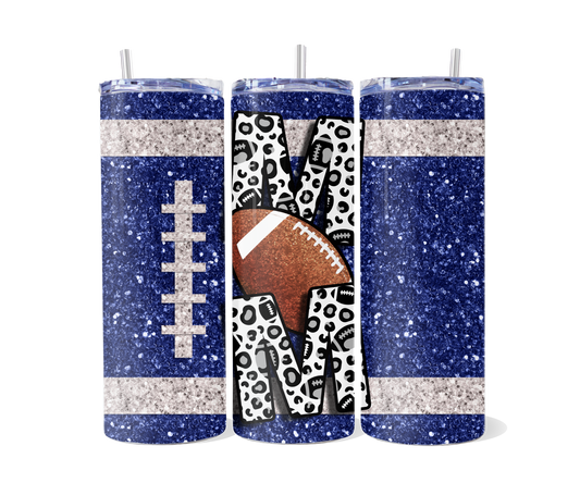 Blue Glitter Football Mom Tumbler